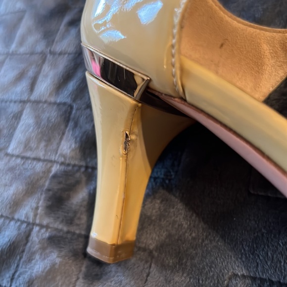 Prada Patent Leather Tan T Strap Heels - Picture 10 of 11